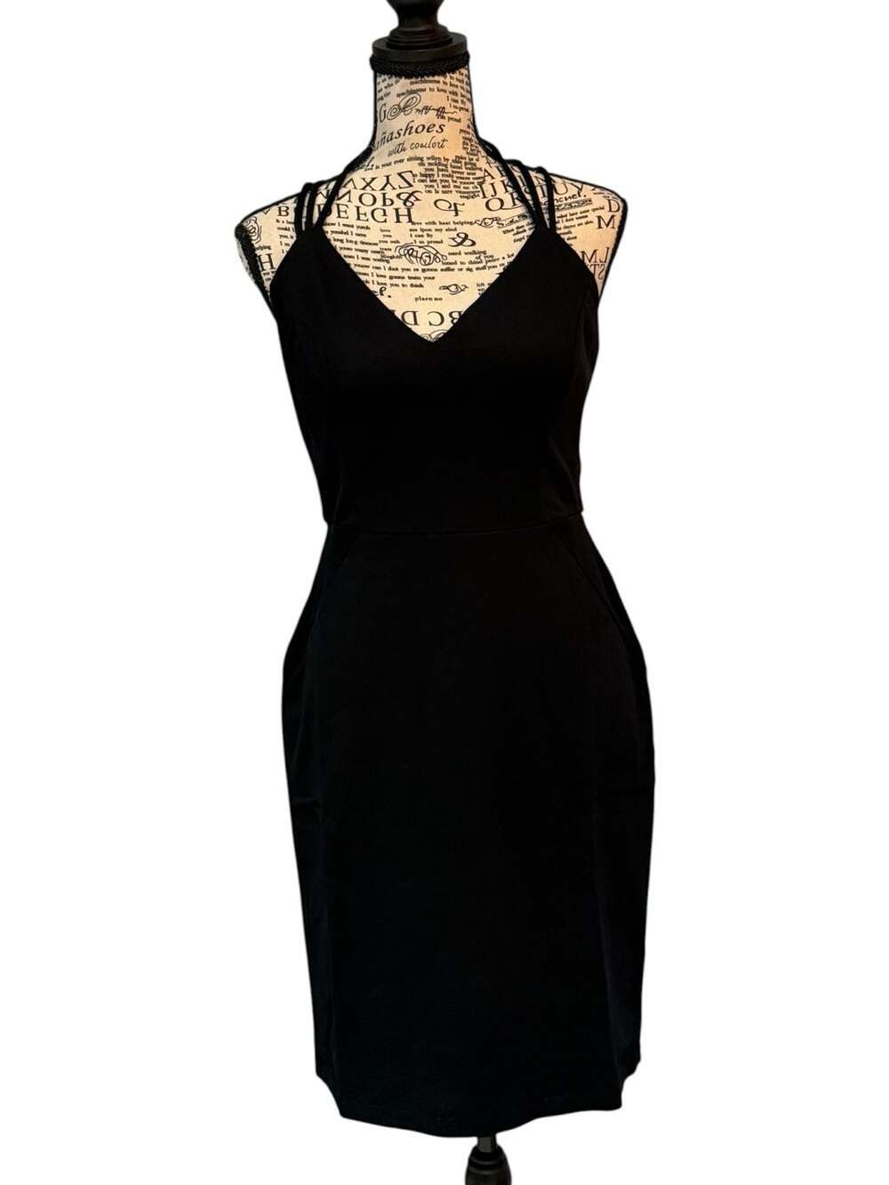 NWT Fraiche by J Black Strappy Back Cocktail Little Black Dress size Medium